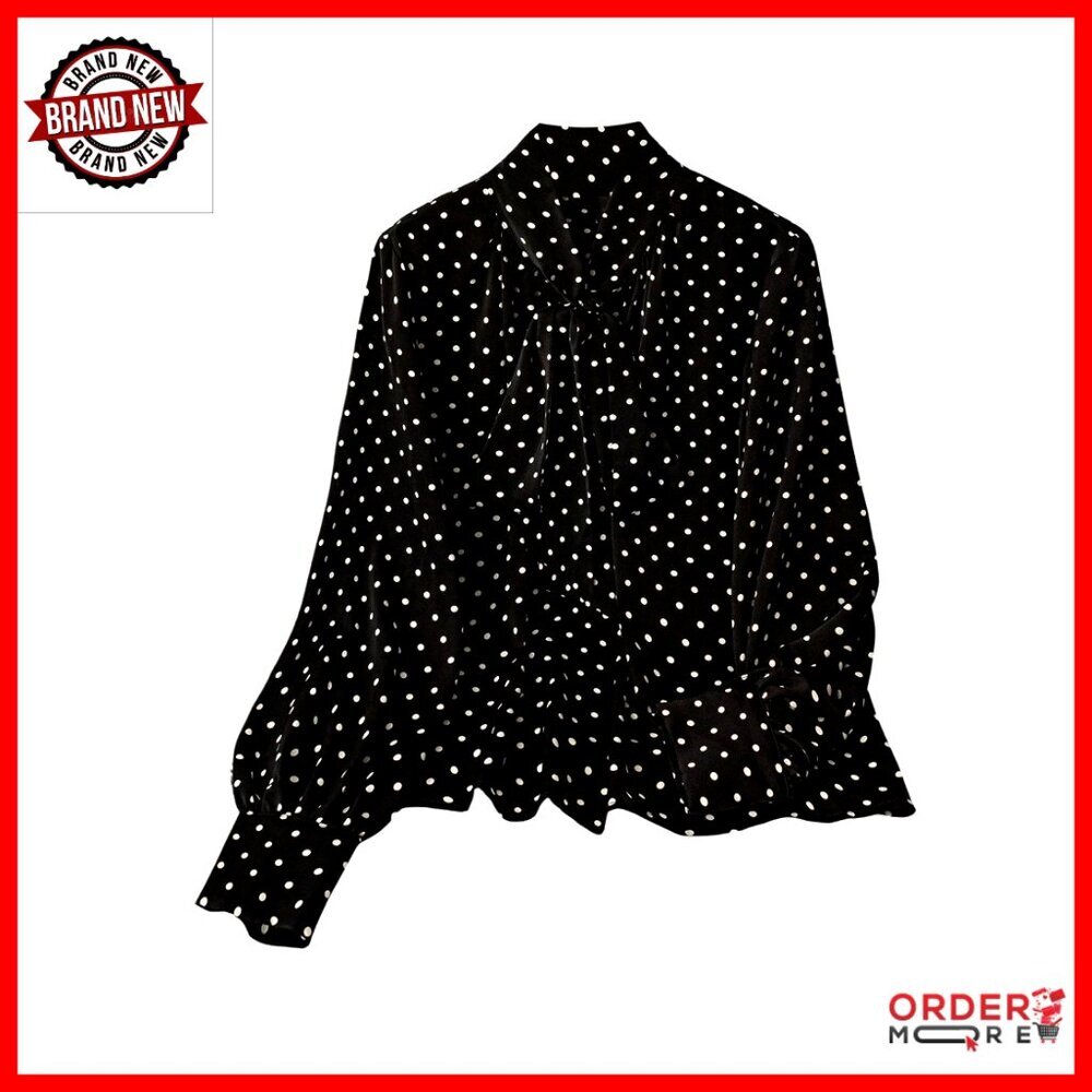 Plus Size Long Sleeve Blouse with Bow Tie Neck for Business Casual
